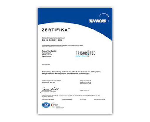 Kühlgerätehersteller mit dem Zertifikat ISO 9001:2015